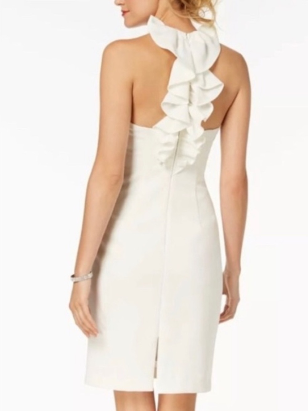 Vince Camuto White Ruffle Back Halter Dress
